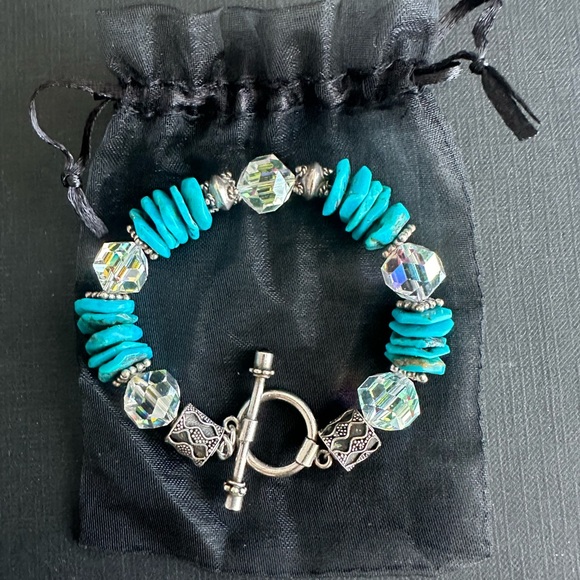 Turquoise and AB crystals sterling bracelet - Picture 6 of 6